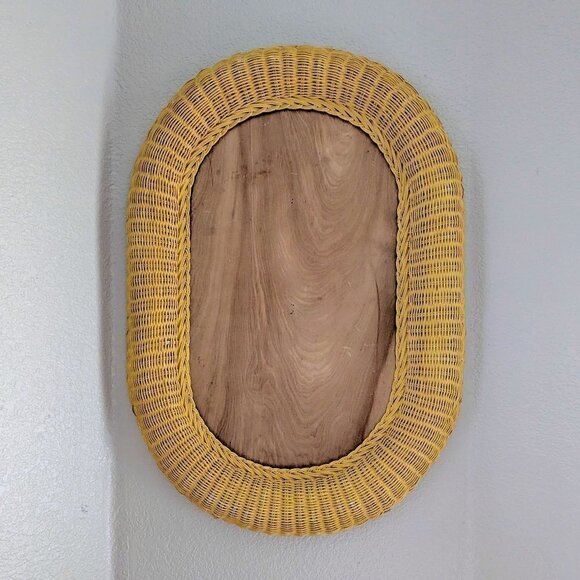 Vintage Natural Wicker Wall Mirror 1960s Frame ~29.5"x20" - Picture 4 of 10